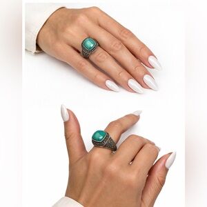 Marcasite sterling turquoise ring sz 6 stamped 925 TL Thailand